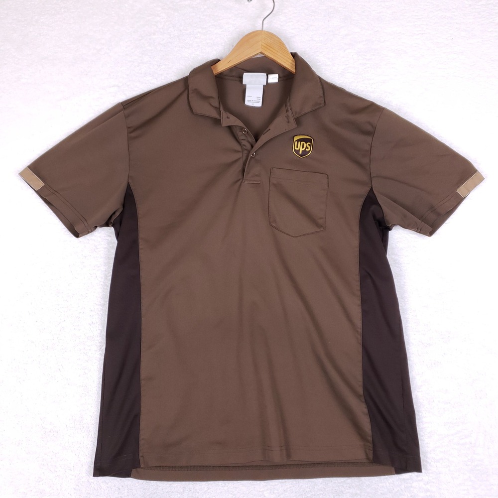 WearGuard UPS Uniform Polo Shirt Mens Large L Brown Short Sleeve Pocket Workwear